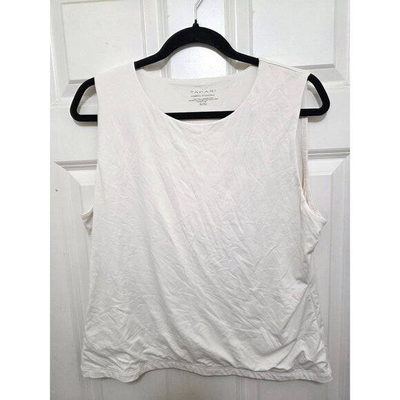 Tahari Women's Modern Essentials Sleeveless Ivory Tank Top Size XL Polyester Ble - Picture 2 of 8